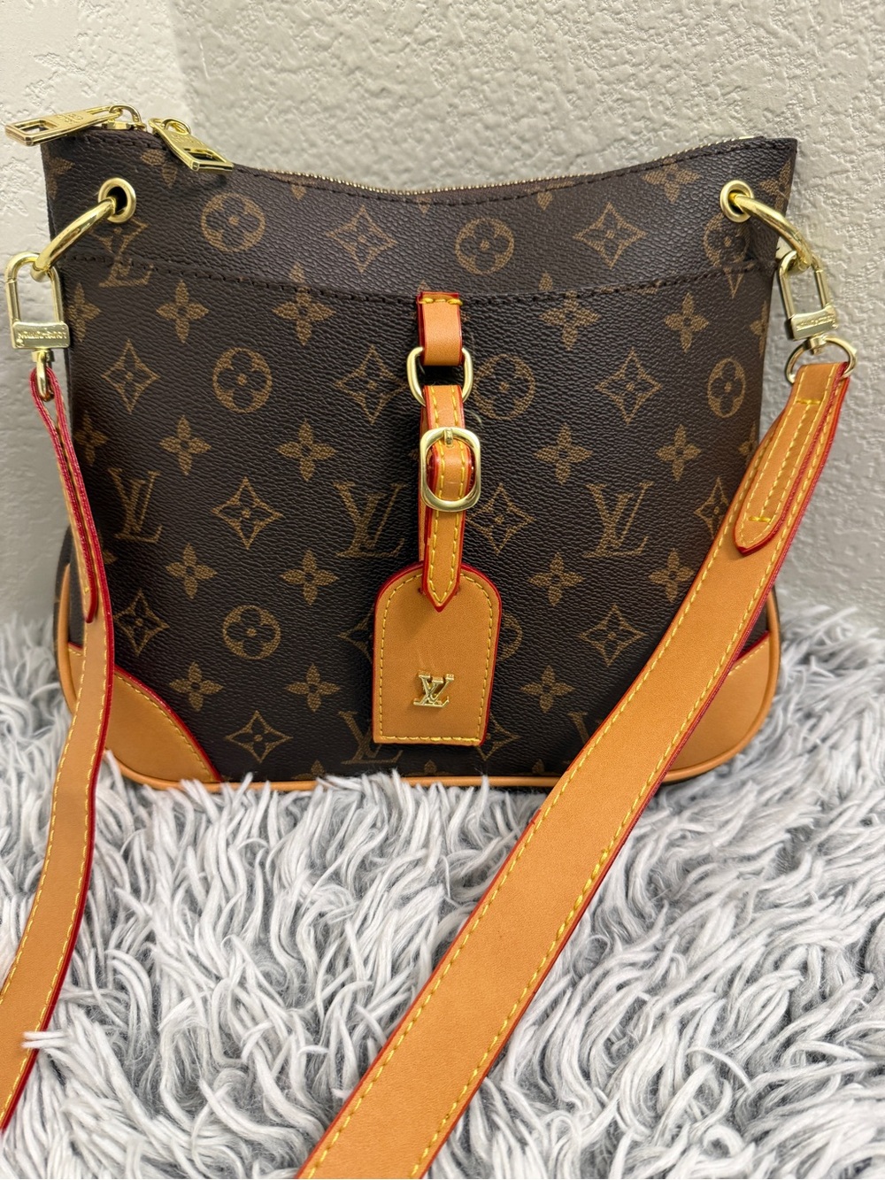 Brown Monogram Canvas Crossbody Bag with Orange Trim